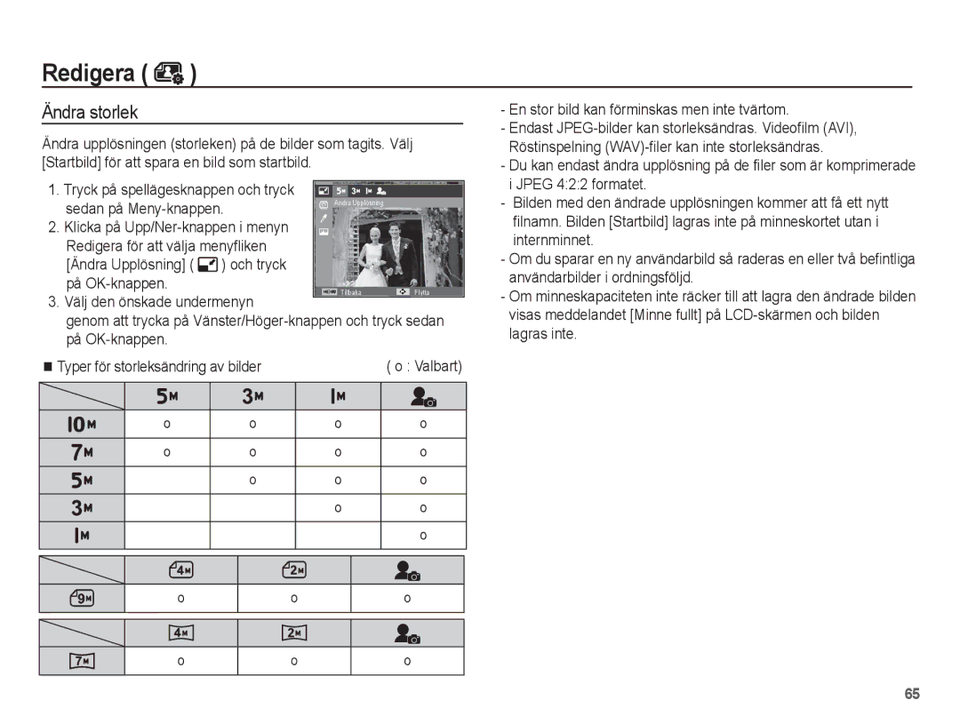 Samsung EC-ES20ZZBAPE2, EC-ES20ZZBABE2, EC-ES20ZZBASE2, EC-ES20ZZBAWE2 manual Redigera, Ändra storlek 