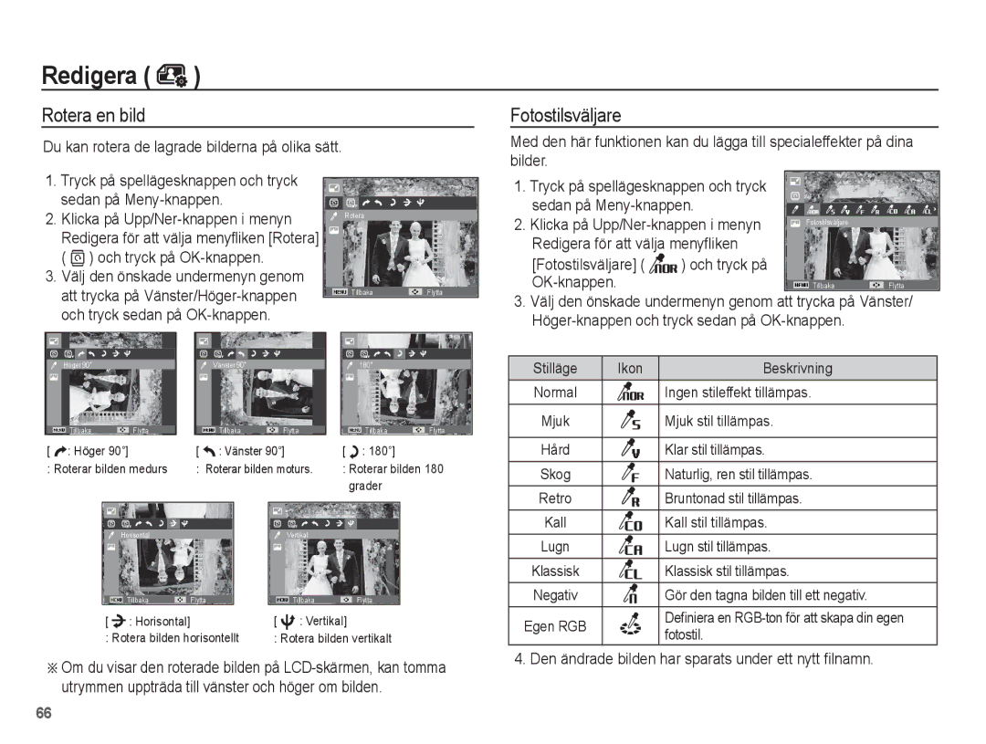 Samsung EC-ES20ZZBAWE2 manual Rotera en bild, Du kan rotera de lagrade bilderna på olika sätt,  och tryck på OK-knappen 