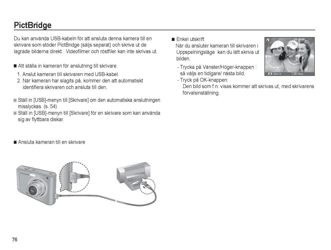 Samsung EC-ES20ZZBASE2, EC-ES20ZZBABE2, EC-ES20ZZBAPE2, EC-ES20ZZBAWE2 manual PictBridge 