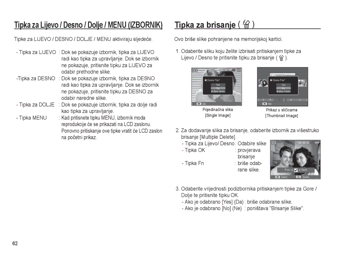 Samsung EC-ES20ZZBAWE3, EC-ES20ZZBAPE3, EC-ES20ZZBASE3, EC-ES20ZZBABE3 manual Tipka za brisanje Õ 