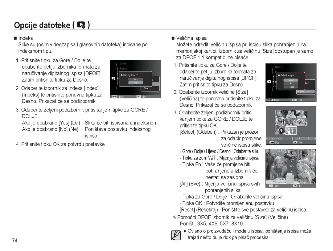 Samsung EC-ES20ZZBAWE3 manual Odaberite izbornik veliþine Size, Kanjem tipke za Gore / Dolje te Pritisnite tipku OK 