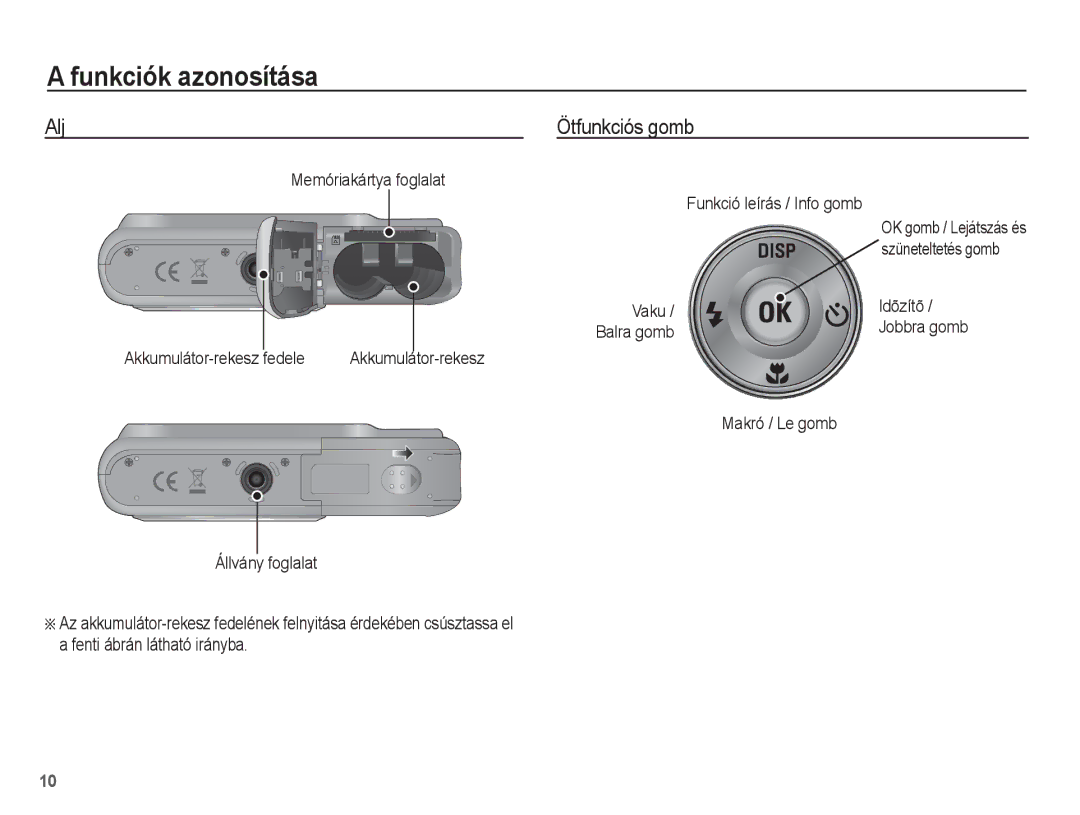 Samsung EC-ES20ZZBAPE3, EC-ES20ZZBAPIT, EC-ES20ZZBASE3, EC-ES20ZZBABE3, EC-ES20ZZBAWE3 manual Alj Ötfunkciós gomb 