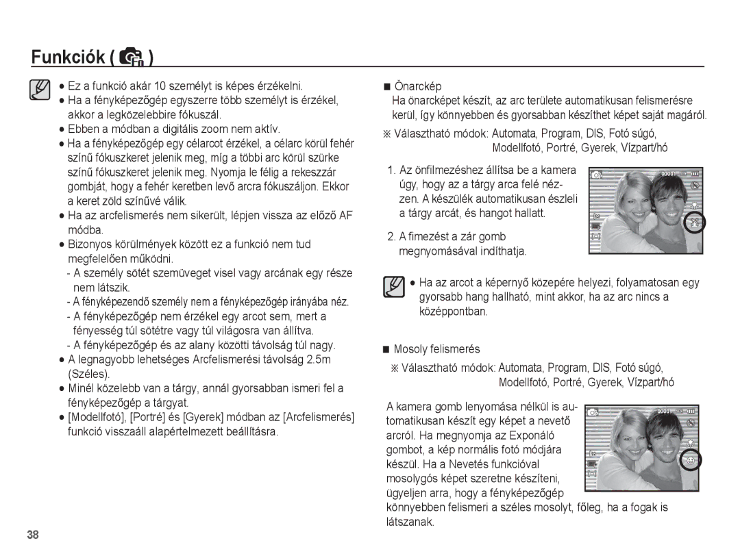 Samsung EC-ES20ZZBAWE3, EC-ES20ZZBAPIT, EC-ES20ZZBAPE3, EC-ES20ZZBASE3 manual Önarckép, Kamera gomb lenyomása nélkül is au 