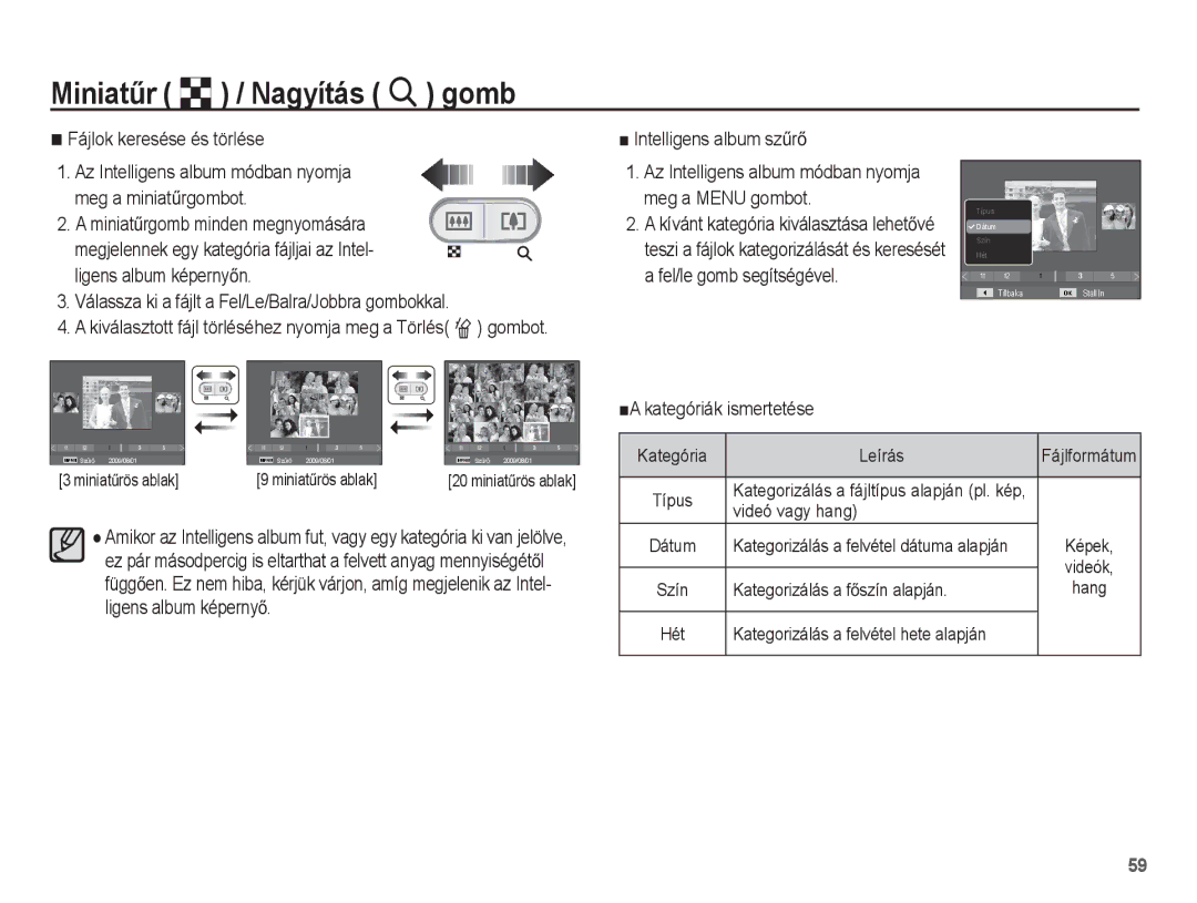 Samsung EC-ES20ZZBAPIT, EC-ES20ZZBAPE3 Fájlok keresése és törlése, Válassza ki a fájlt a Fel/Le/Balra/Jobbra gombokkal 