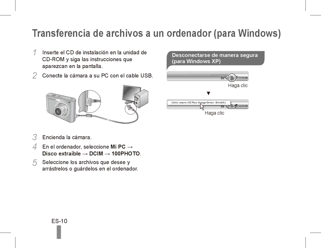 Samsung EC-ES20ZZBABRU, EC-ES20ZZBASFR, EC-ES20ZZBABE1, EC-ES20ZZBABFR, EC-ES20ZZBAWIT, EC-ES20ZZBAPIT manual Para Windows XP 