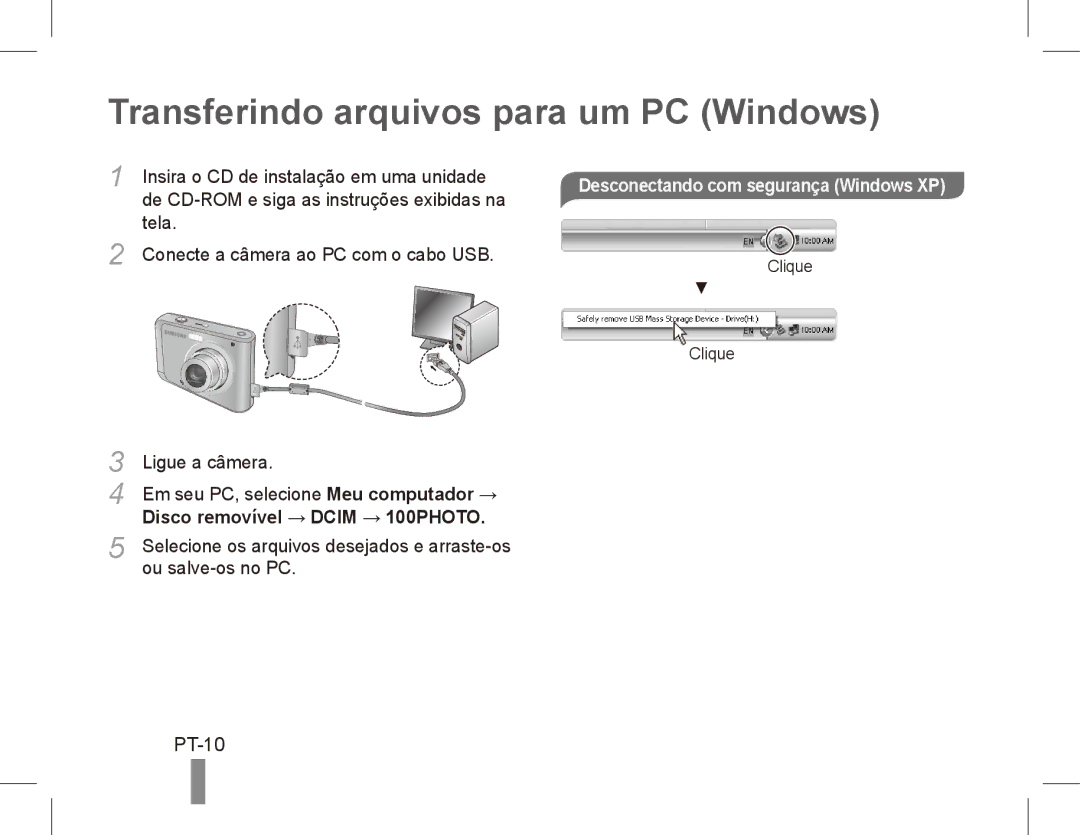 Samsung EC-ES20ZZBABE1, EC-ES20ZZBASFR Transferindo arquivos para um PC Windows, Desconectando com segurança Windows XP 