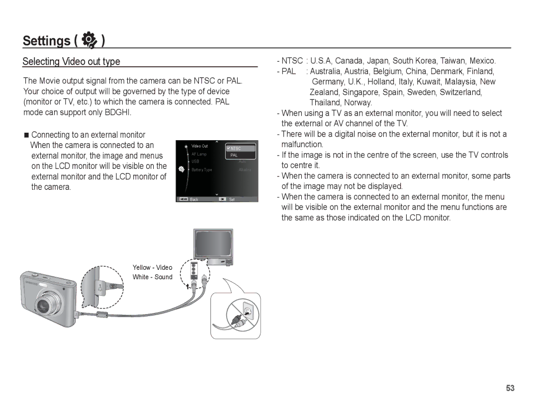 Samsung EC-ES20ZZDABME, EC-ES20ZZBASFR, EC-ES20ZZBABE1, EC-ES20ZZBABFR, EC-ES20ZZBAWIT manual Selecting Video out type 