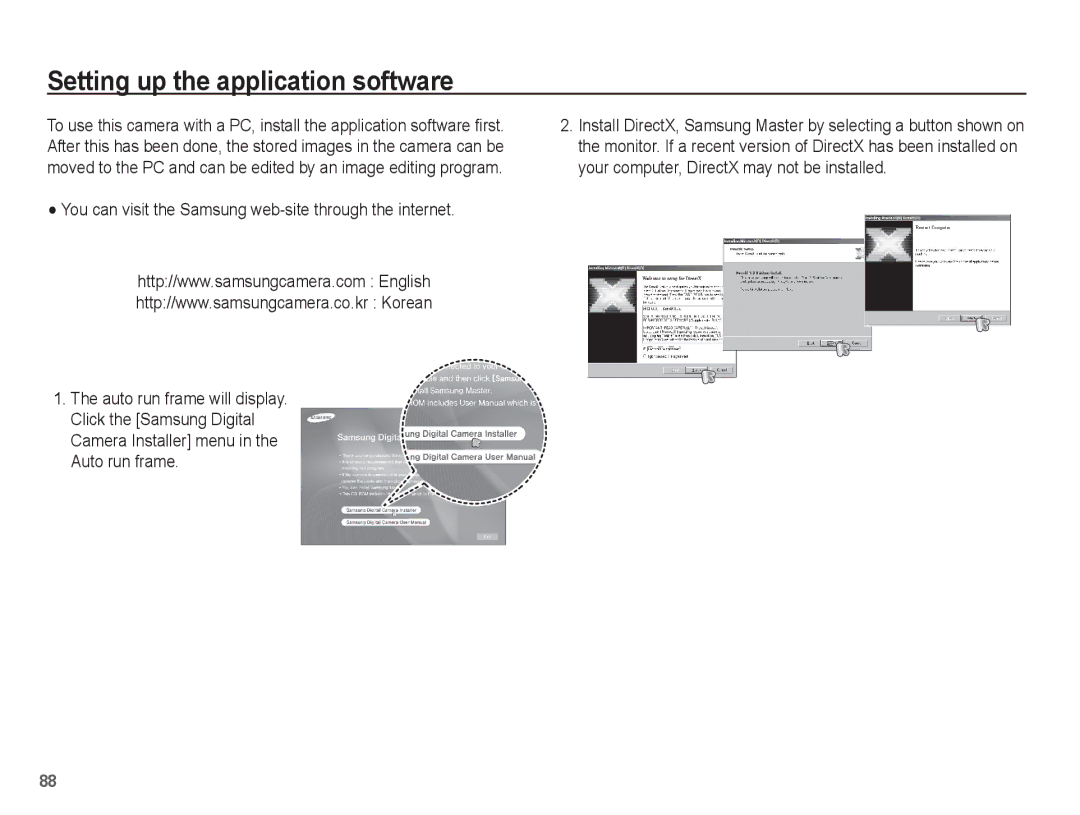 Samsung EC-ES20ZZBABRU manual Setting up the application software, You can visit the Samsung web-site through the internet 