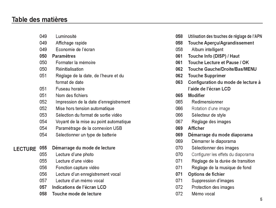 Samsung EC-ES20ZZBASFR, EC-ES20ZZBABE1, EC-ES20ZZBABFR Conﬁgurer les effets du diaporama, Réglage de la durée de transition 