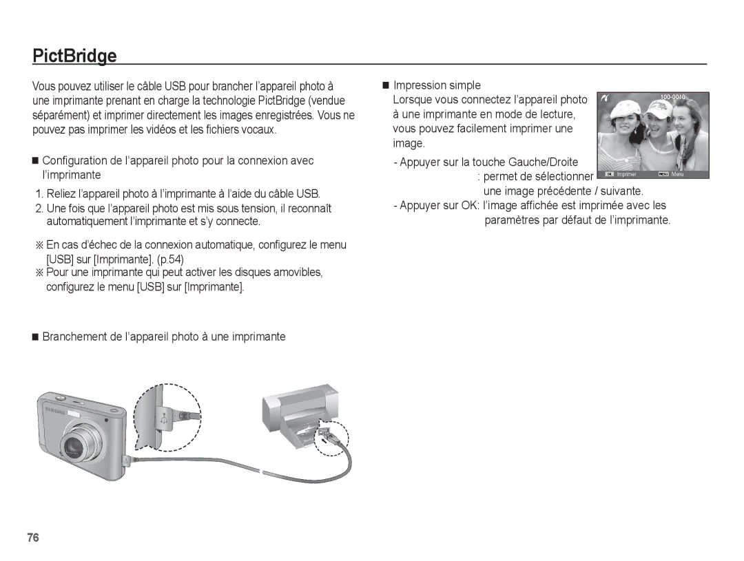 Samsung EC-ES20ZZBABFR, EC-ES20ZZBASFR, EC-ES20ZZBABE1 manual PictBridge 