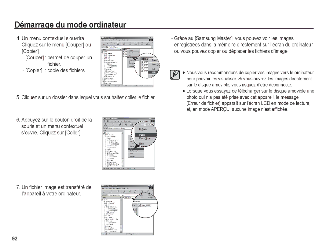 Samsung EC-ES20ZZBASFR, EC-ES20ZZBABE1, EC-ES20ZZBABFR manual Démarrage du mode ordinateur 