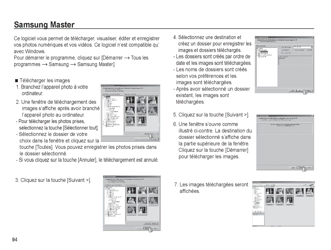 Samsung EC-ES20ZZBABFR, EC-ES20ZZBASFR manual Samsung Master, ’appareil photo au ordinateur, Cliquez sur la touche Suivant 