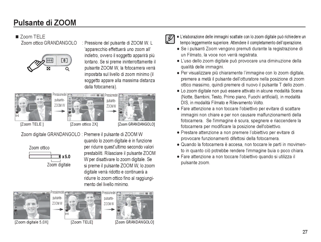 Samsung EC-ES20ZZBAWIT, EC-ES20ZZBAPIT, EC-ES20ZZBASIT, EC-ES20ZZBABIT manual Mento del livello minimo, Zoom ottico 