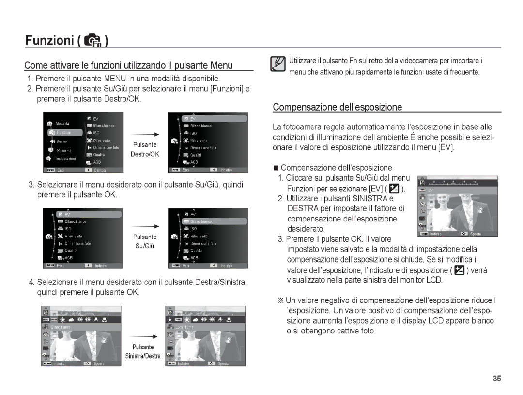 Samsung EC-ES20ZZBAWIT Come attivare le funzioni utilizzando il pulsante Menu, Compensazione dell’esposizione, Desiderato 