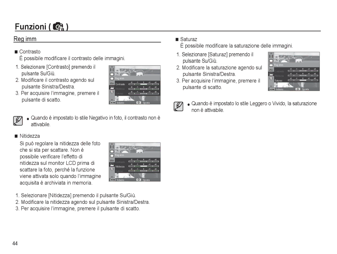 Samsung EC-ES20ZZBAPIT, EC-ES20ZZBAWIT manual Reg imm, Pulsante Su/Giù, Pulsante Sinistra/Destra, Pulsante di scatto 