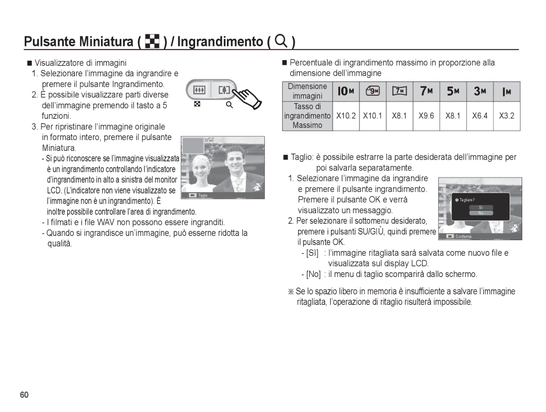 Samsung EC-ES20ZZBAPIT, EC-ES20ZZBAWIT manual Visualizzatore di immagini, Premere il pulsante OK e verrà, Il pulsante OK 