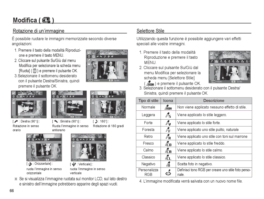 Samsung EC-ES20ZZBABIT, EC-ES20ZZBAWIT, EC-ES20ZZBAPIT, EC-ES20ZZBASIT manual Rotazione di un’immagine 