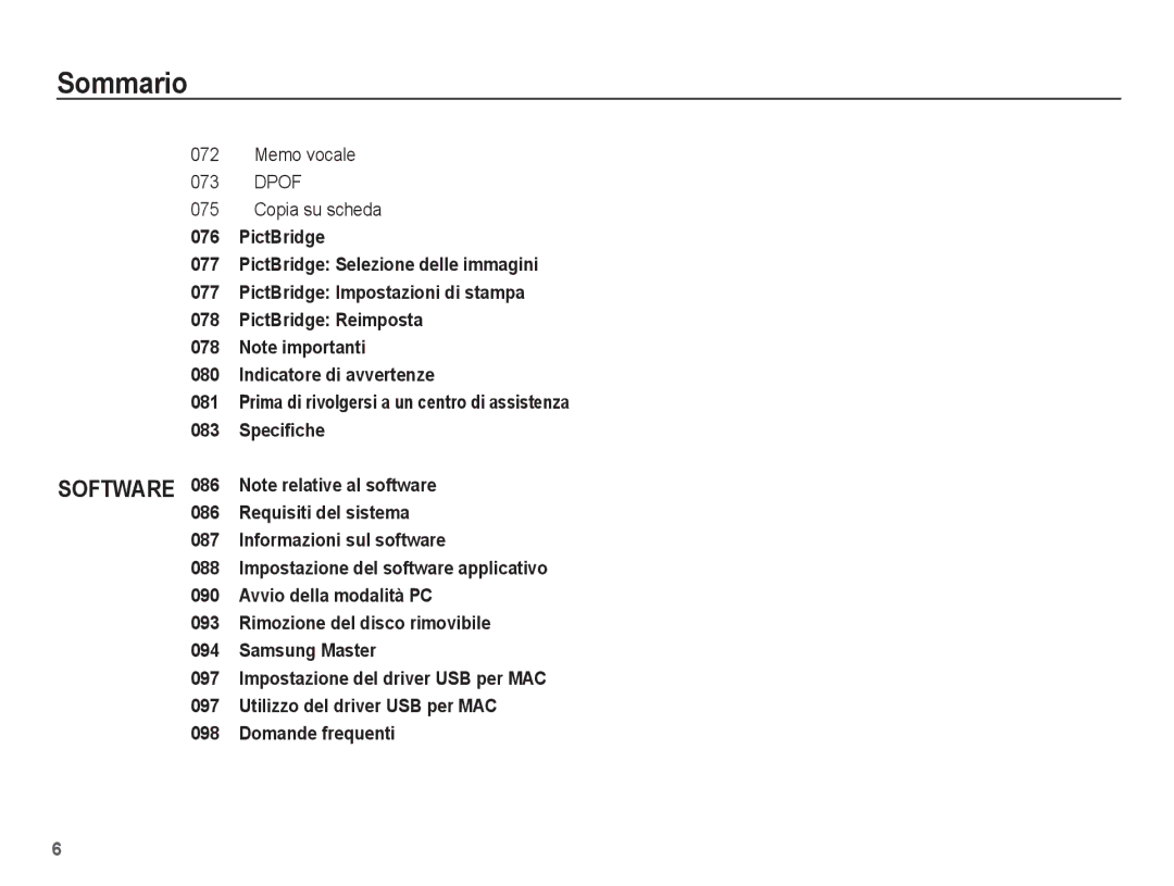 Samsung EC-ES20ZZBABIT, EC-ES20ZZBAWIT, EC-ES20ZZBAPIT, EC-ES20ZZBASIT manual Memo vocale Dpof Copia su scheda 