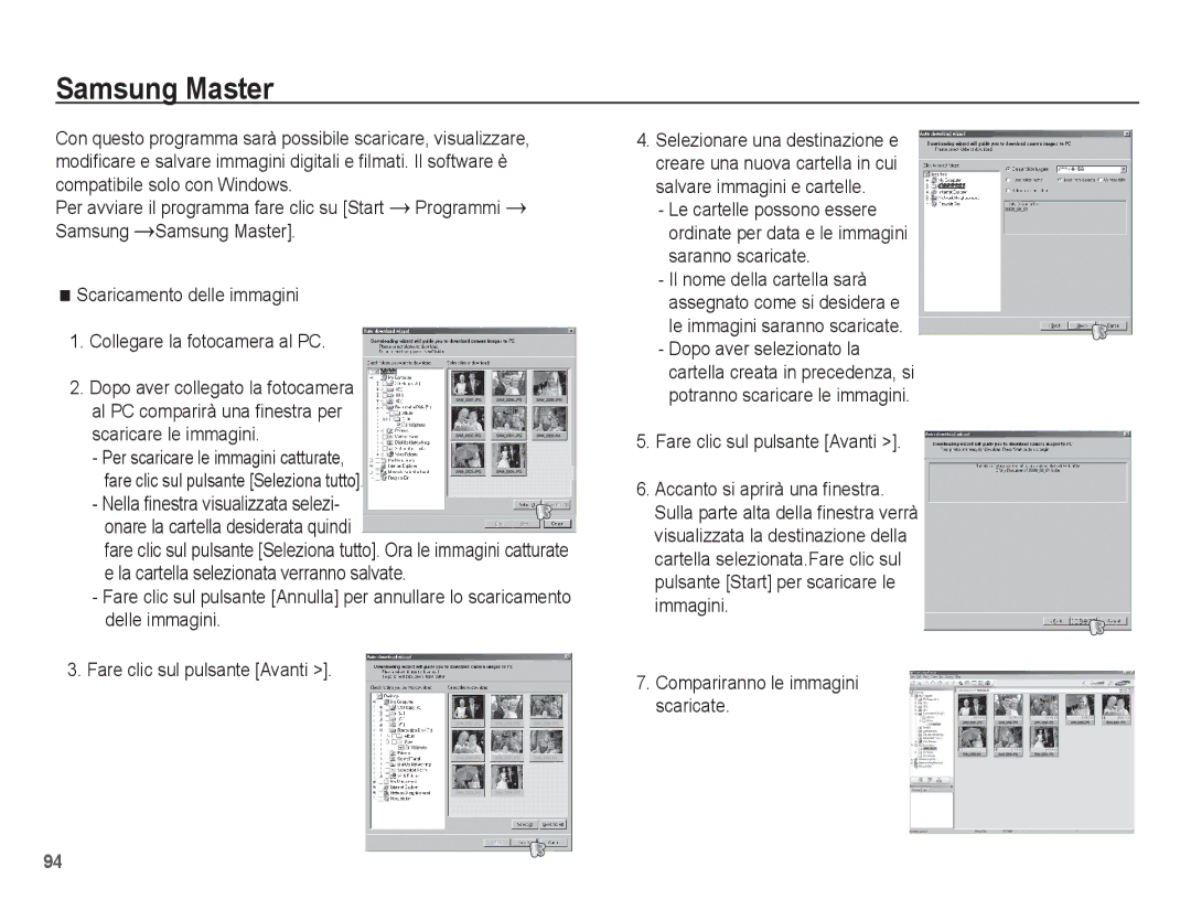 Samsung EC-ES20ZZBABIT manual Samsung Master, Onare la cartella desiderata quindi, Compariranno le immagini scaricate 