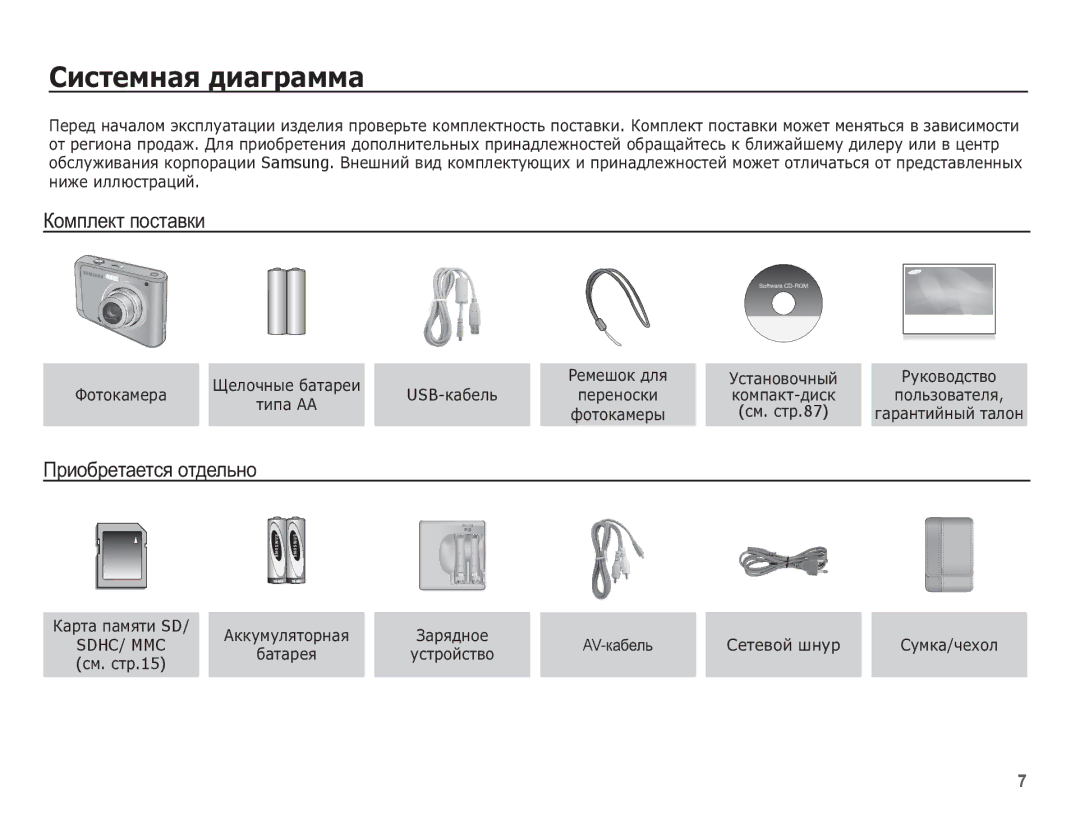 Samsung EC-ES20ZZBAWRU, EC-ES20ZZBABRU, EC-ES20ZZBASRU manual ǸȐșȚȍȔȕȈȧ ȌȐȈȋȘȈȔȔȈ, Ʉɨɦɩɥɟɤɬ ɩɨɫɬɚɜɤɢ, Ɉɪɢɨɛɪɟɬɚɟɬɫɹ ɨɬɞɟɥɶɧɨ 