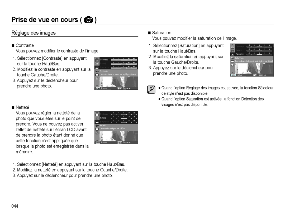 Samsung EC-ES25ZZBASGB, EC-ES25ZZBABE1, EC-ES27ZZBABE1, EC-ES25ZZBABGB manual Réglage des images 