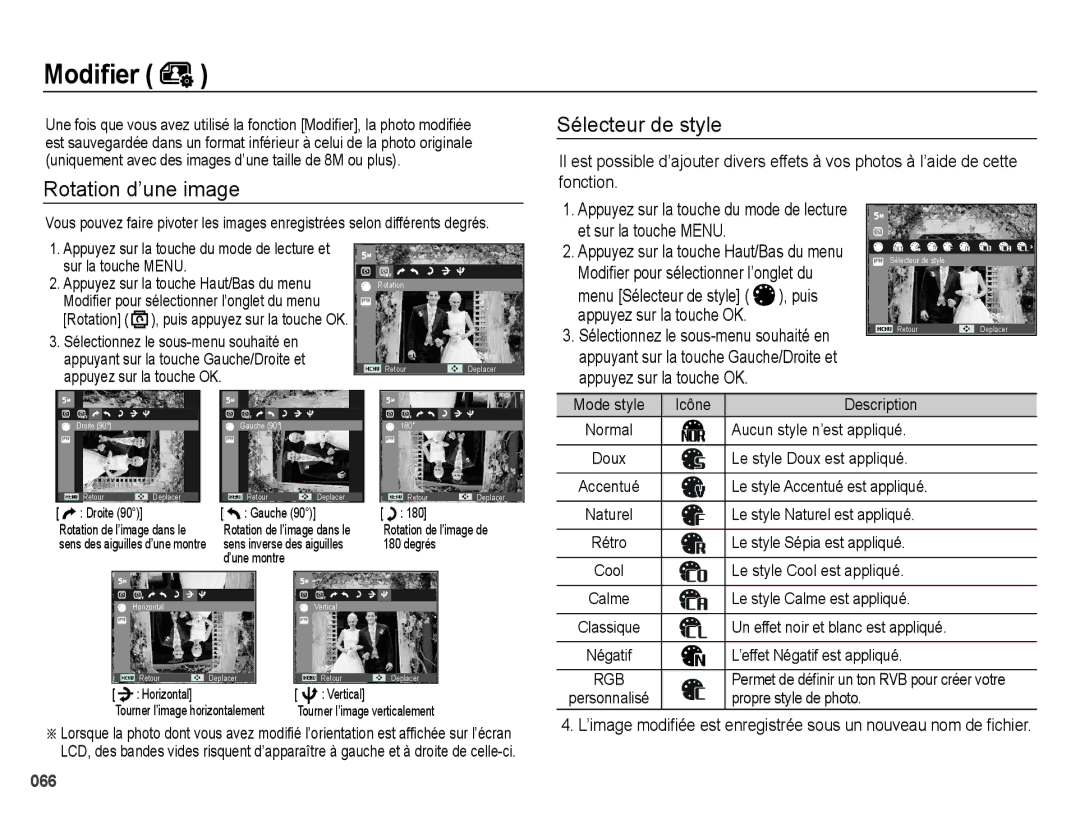 Samsung EC-ES25ZZBABGB, EC-ES25ZZBABE1, EC-ES25ZZBASGB, EC-ES27ZZBABE1 Rotation d’une image, Et sur la touche Menu, Puis 