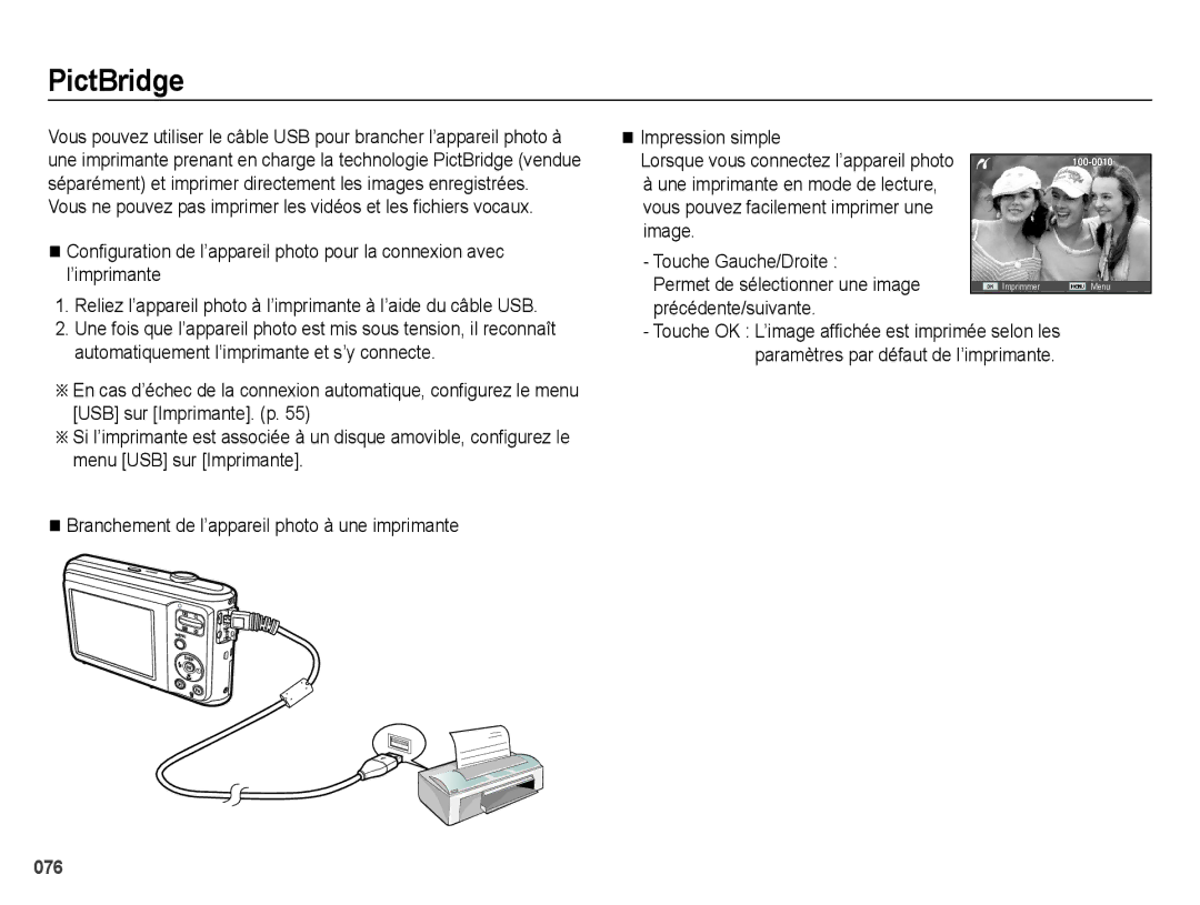 Samsung EC-ES25ZZBASGB, EC-ES25ZZBABE1, EC-ES27ZZBABE1, EC-ES25ZZBABGB manual PictBridge 