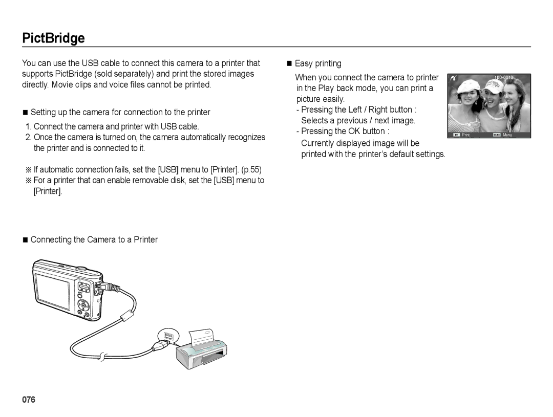 Samsung EC-ES27ZZBABE1, EC-ES25ZZBABE1, EC-ES25ZZBASGB, EC-ES25ZZBABGB, EC-ES25ZZBASVN, EC-ES25ZZBDBVN manual PictBridge 