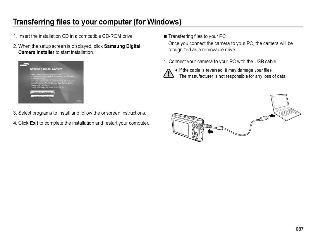 Samsung EC-ES25ZZBABE2, EC-ES25ZZBABE1, EC-ES25ZZBASGB manual Insert the installation CD in a compatible CD-ROM drive 