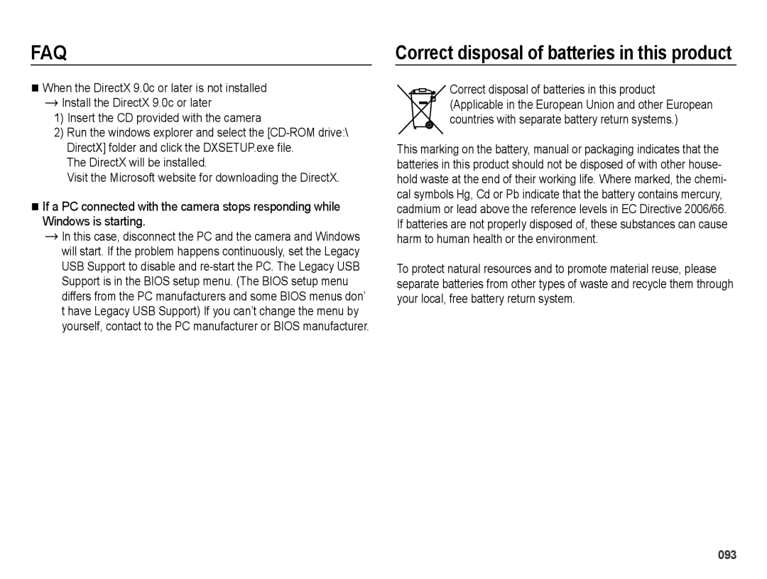 Samsung EC-ES25ZZBABKZ, EC-ES25ZZBABE1, EC-ES25ZZBASGB, EC-ES27ZZBABE1 manual Correct disposal of batteries in this product 