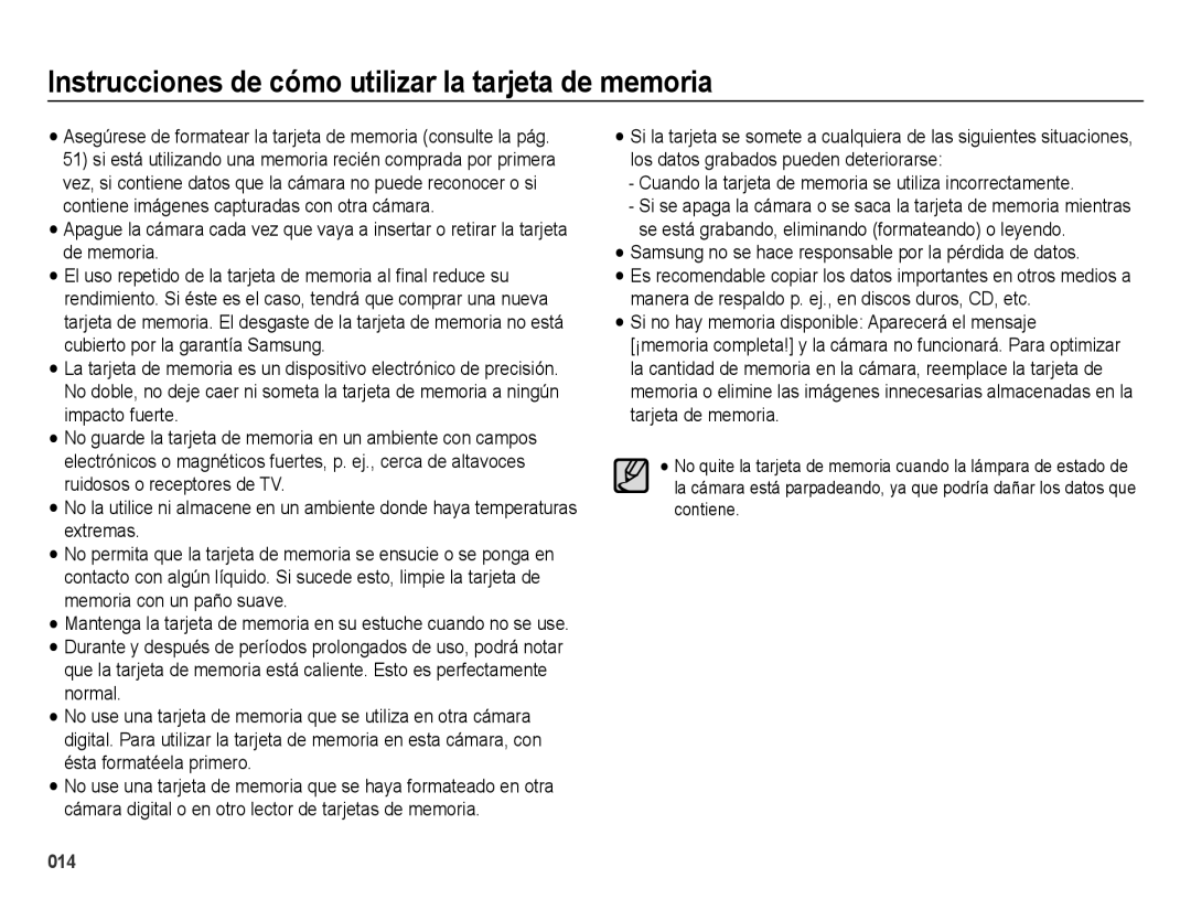 Samsung EC-ES25ZZBABE1 manual Instrucciones de cómo utilizar la tarjeta de memoria 