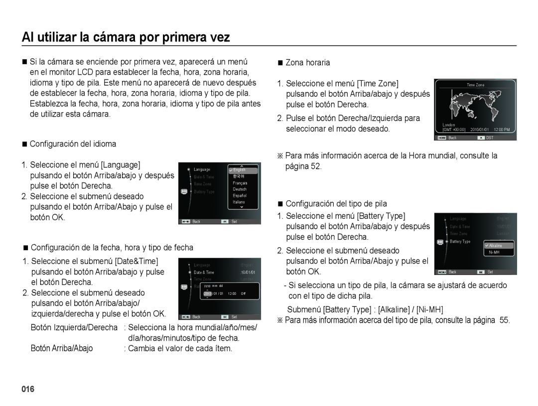 Samsung EC-ES25ZZBABE1 manual Al utilizar la cámara por primera vez 