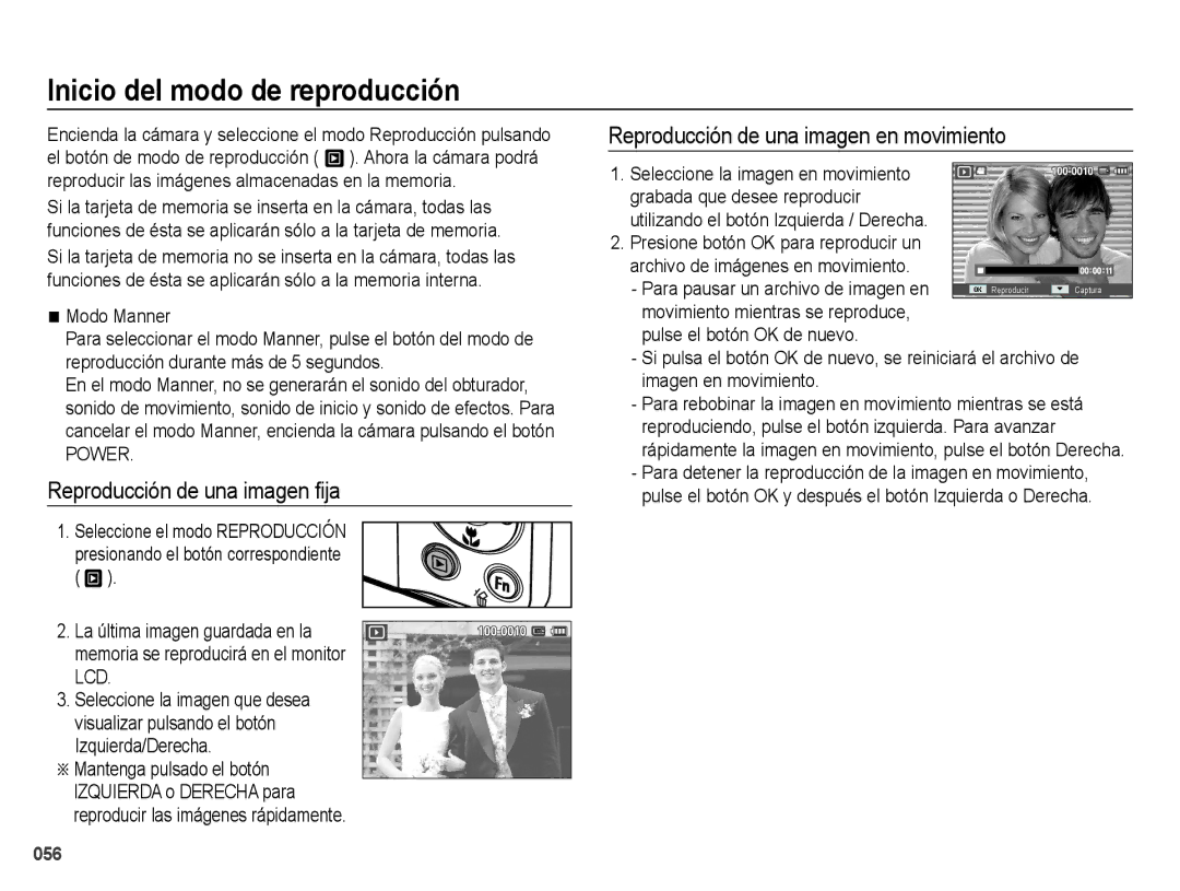 Samsung EC-ES25ZZBABE1 manual Inicio del modo de reproducción, Reproducción de una imagen ¿ja, Modo Manner 