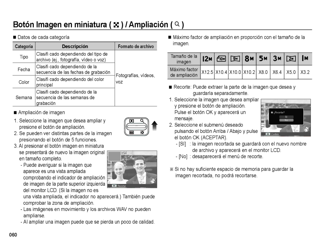 Samsung EC-ES25ZZBABE1 Botón Imagen en miniatura º / Ampliación í, Pulse el botón OK y aparecerá un, El botón OK Aceptar 