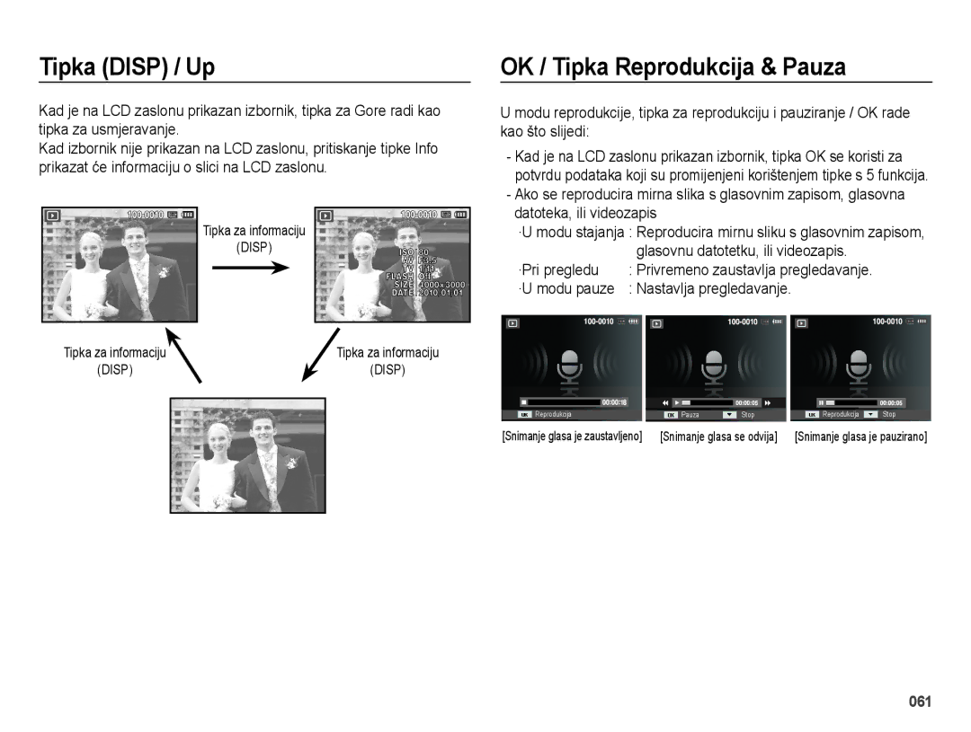 Samsung EC-ES25ZZBASE3 manual OK / Tipka Reprodukcija & Pauza, ·Pri pregledu, Nastavlja pregledavanje, ·U modu pauze 