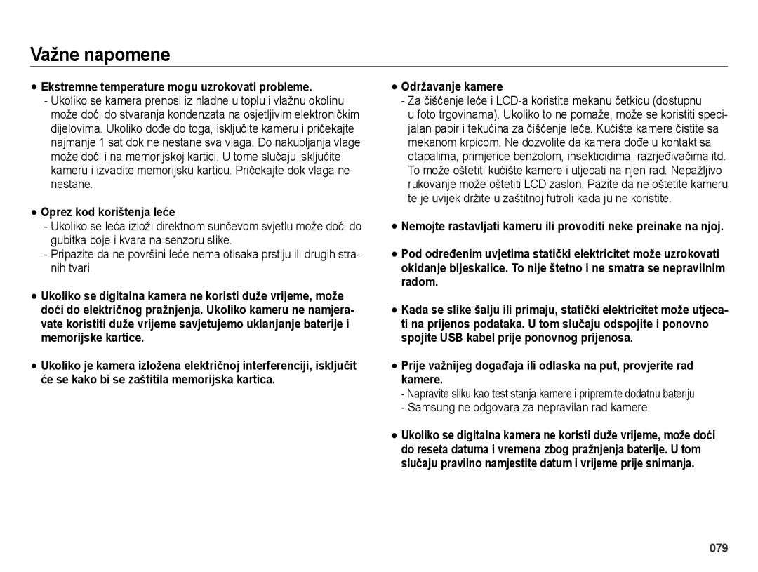 Samsung EC-ES25ZZBASE3, EC-ES25ZZBABE3, EC-ES25ZZBALE3 manual Za čišćenje leće i LCD-a koristite mekanu četkicu dostupnu 