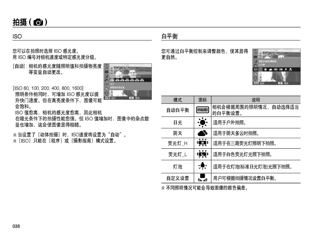 Samsung EC-ES25ZZBASE2, EC-ES25ZZBABE3, EC-ES25ZZBARE3, EC-ES25ZZBALE3, EC-ES25ZZBASE3, EC-ES25ZZBABE2, EC-ES25ZZBARE2 白平衡, 038 