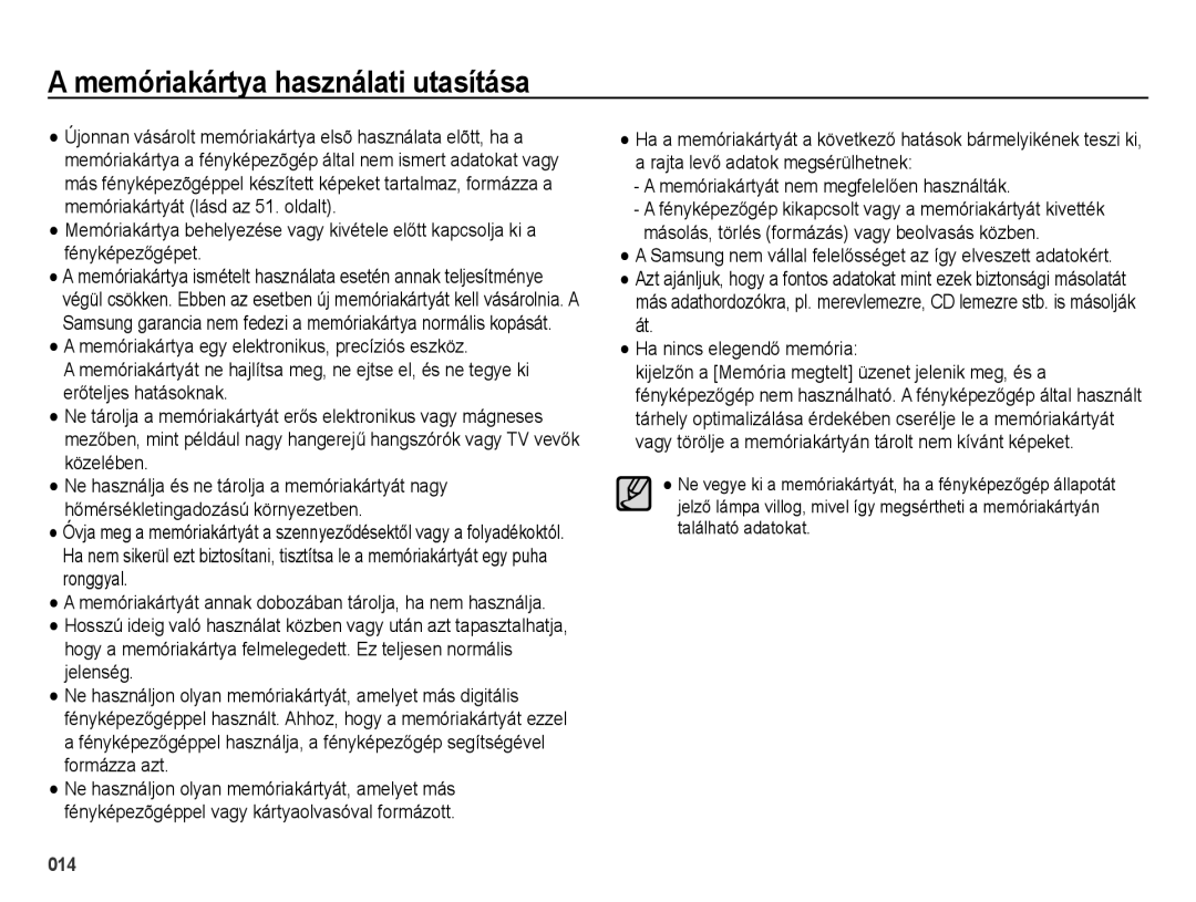 Samsung EC-ES25ZZBARE3, EC-ES25ZZBABE3, EC-ES25ZZBALE3, EC-ES25ZZBASE3, EC-ES25ZZBASE2 Memóriakártya használati utasítása 