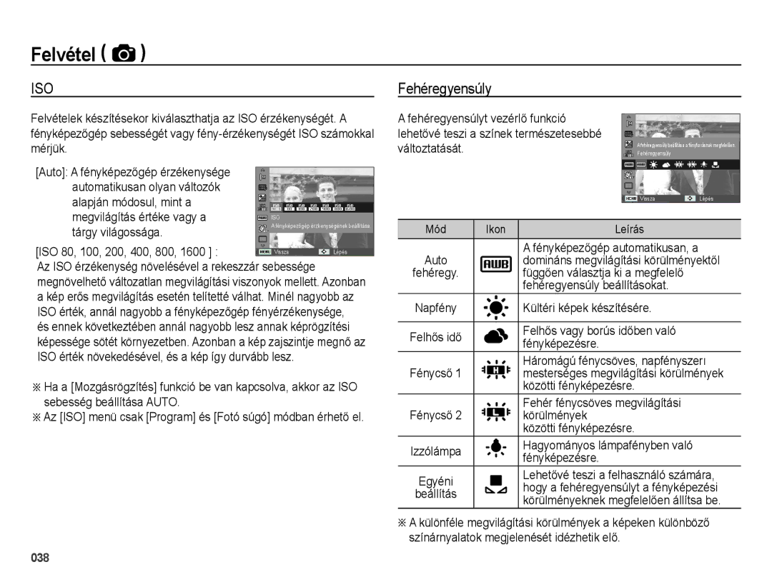 Samsung EC-ES25ZZBASE2, EC-ES25ZZBABE3, EC-ES25ZZBARE3, EC-ES25ZZBALE3, EC-ES25ZZBASE3, EC-ES25ZZBABE2 manual Fehéregyensúly 