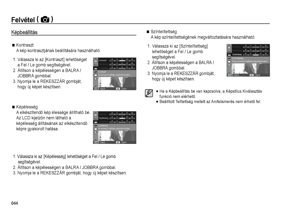 Samsung EC-ES25ZZBASE3, EC-ES25ZZBABE3, EC-ES25ZZBARE3, EC-ES25ZZBALE3, EC-ES25ZZBASE2, EC-ES25ZZBABE2 manual Képbeállítás 