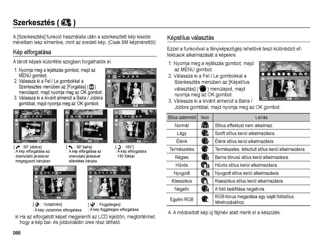 Samsung EC-ES25ZZBASE2, EC-ES25ZZBABE3 manual Kép elforgatása, Tárolt képek különféle szögben forgathatók el, Menu gombot 