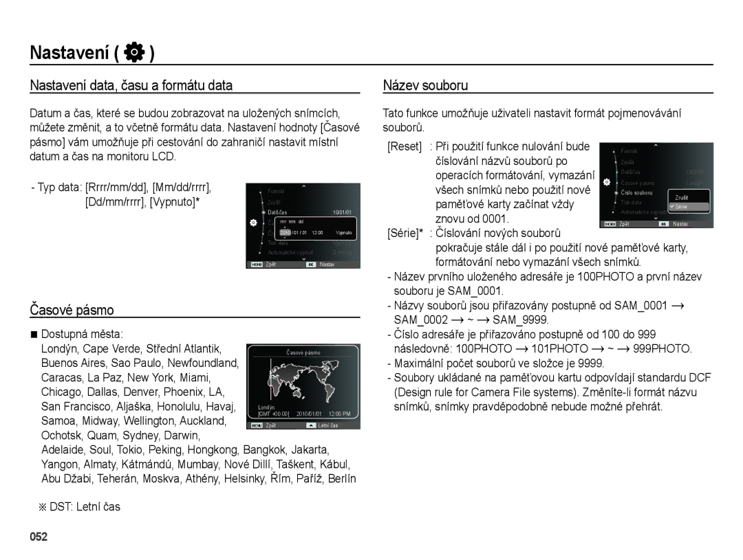 Samsung EC-ES25ZZBASE3 Nastavení data, času a formátu data, Název souboru, Časové pásmo, Ochotsk, Quam, Sydney, Darwin 