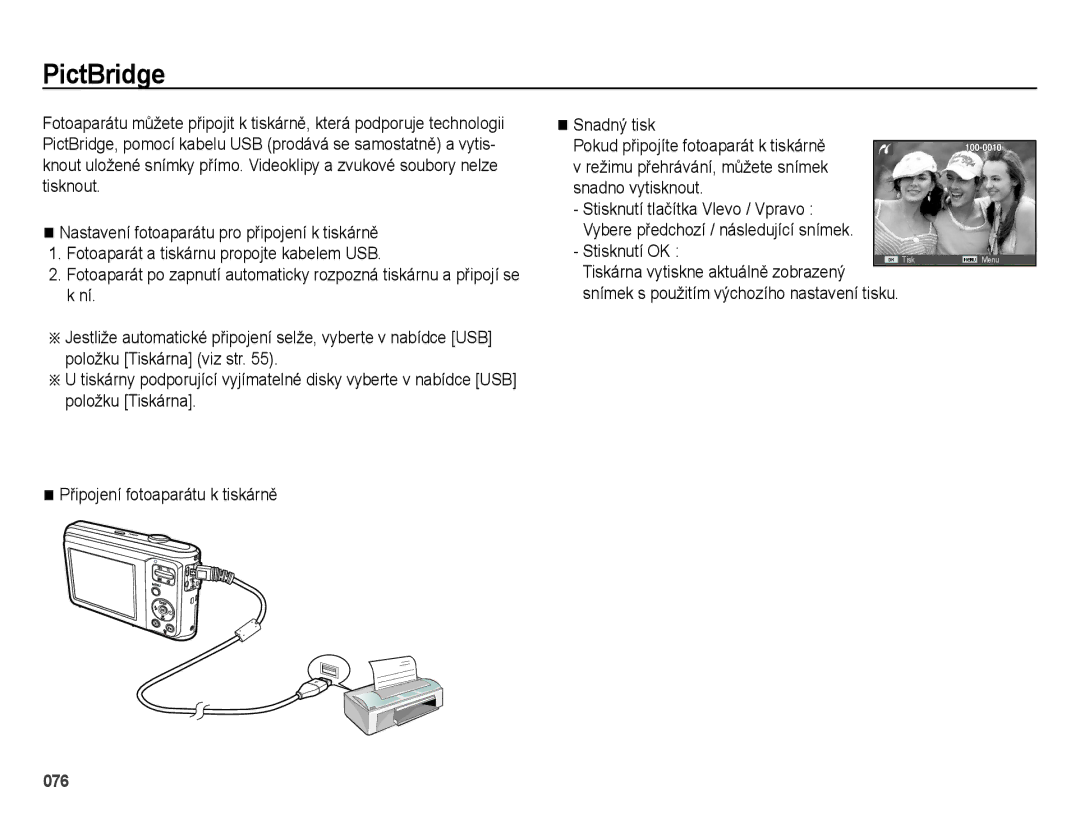 Samsung EC-ES25ZZBASE3, EC-ES25ZZBABE3, EC-ES25ZZBARE3 manual PictBridge, Stisknutí OK 