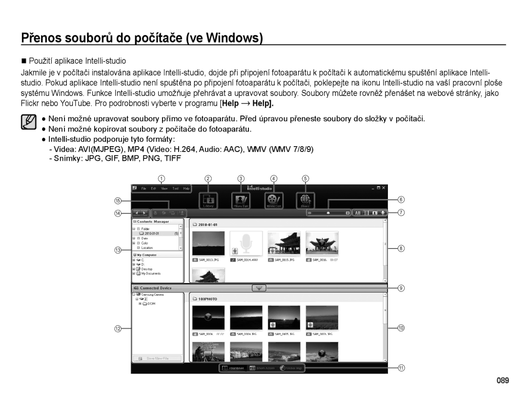 Samsung EC-ES25ZZBABE3, EC-ES25ZZBARE3, EC-ES25ZZBASE3 manual Použití aplikace Intelli-studio 