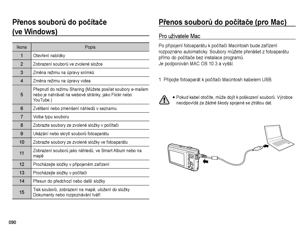 Samsung EC-ES25ZZBARE3, EC-ES25ZZBABE3, EC-ES25ZZBASE3 manual Přenos souborů do počítače pro Mac, Pro uživatele Mac 