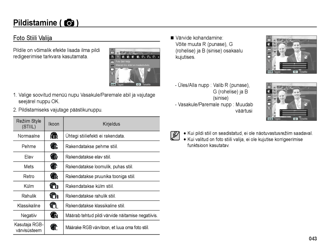 Samsung EC-ES25ZZBABRU, EC-ES25ZZBARRU, EC-ES25ZZBASRU manual Foto Stiili Valija 