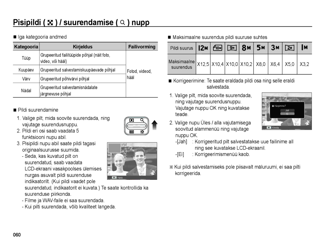 Samsung EC-ES25ZZBASRU manual Iga kategooria andmed, Pildi suurendamine, Vajutage nuppu OK ning kuvatakse, Nuppu OK Jah 