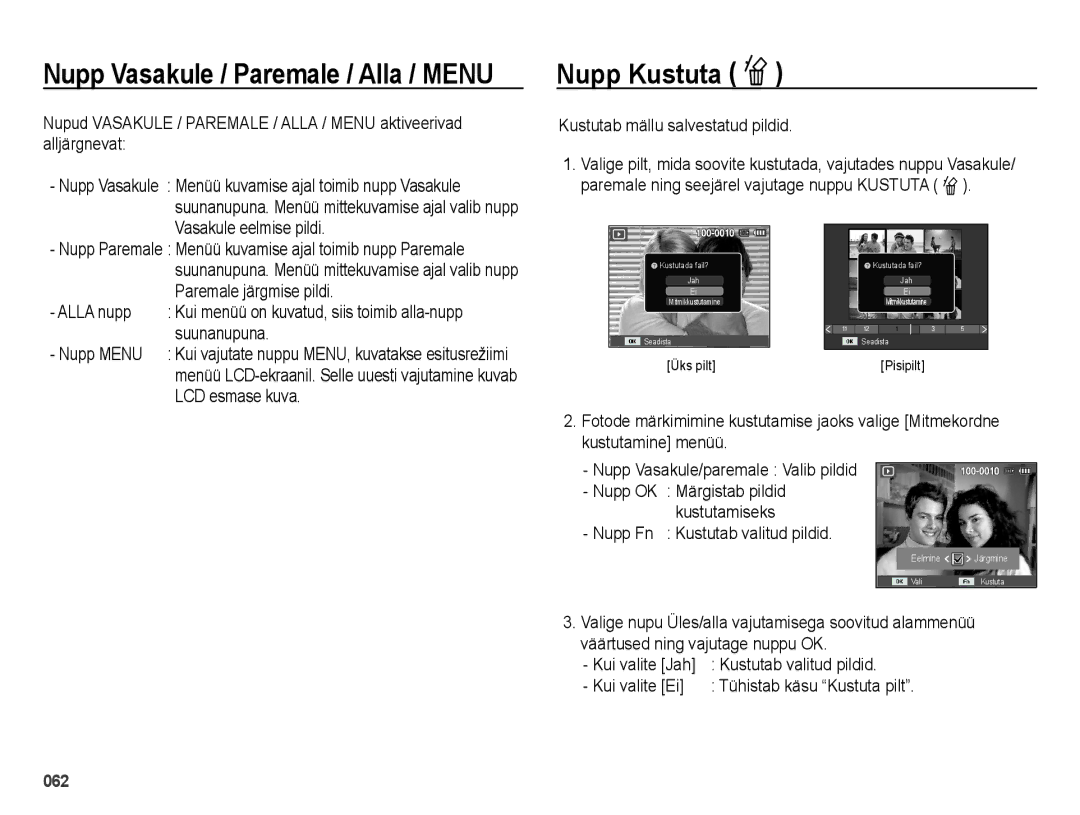 Samsung EC-ES25ZZBARRU, EC-ES25ZZBASRU, EC-ES25ZZBABRU manual Nupp Kustuta Õ 