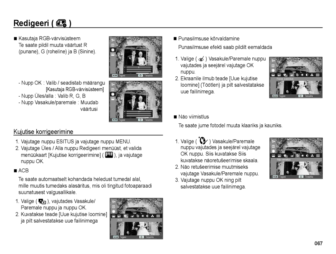 Samsung EC-ES25ZZBABRU manual Nupp Üles/alla Valib R, G, B, Vajutades ja seejärel vajutage OK Nuppu, Uue failinimega 