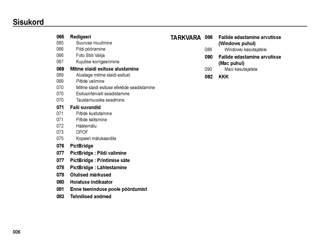 Samsung EC-ES25ZZBASRU Redigeeri, Mitme slaidi esituse alustamine, Faili suvandid, Failide edastamine arvutisse Mac puhul 